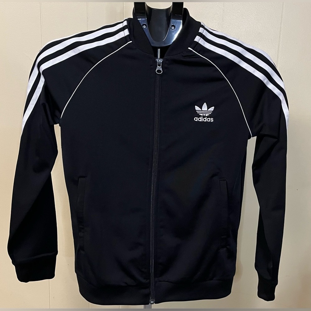 Adidas Kids Black Varsity Jacket with White Stripes